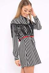 Black Stripe Tassel Shirt Dress -Imo-Dresses