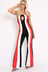 Black Stripe Wide Leg Plait Jumpsuit - Heather-Jumpsuits