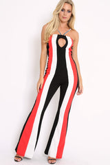 Black Stripe Wide Leg Plait Jumpsuit - Heather-Jumpsuits