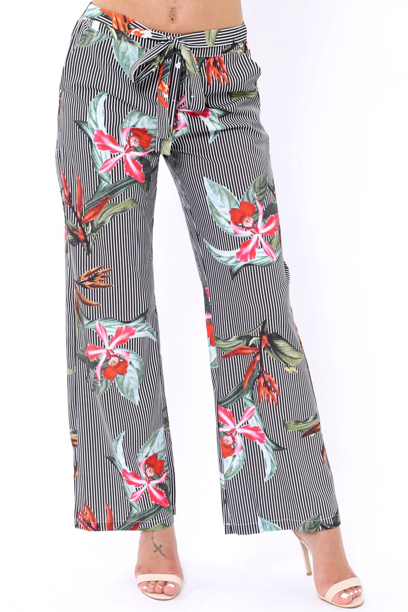 Black Stripe trousers with floral print - Venice-Trousers