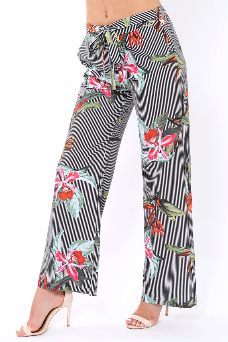 Black Stripe trousers with floral print - Venice-Trousers