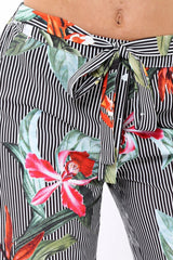 Black Stripe trousers with floral print - Venice-Trousers