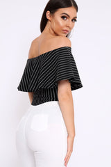Black Striped Bardot Frill Bodysuit - Emmie-Bodysuits