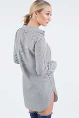 Black Striped Embroidered Oversized Shirt - Kaya-Dresses