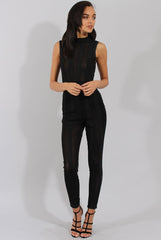 Black Striped Mesh Bandage Jumpsuit - Yara-Jumpsuits