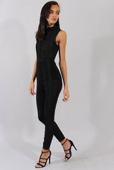 Black Striped Mesh Bandage Jumpsuit - Yara-Jumpsuits
