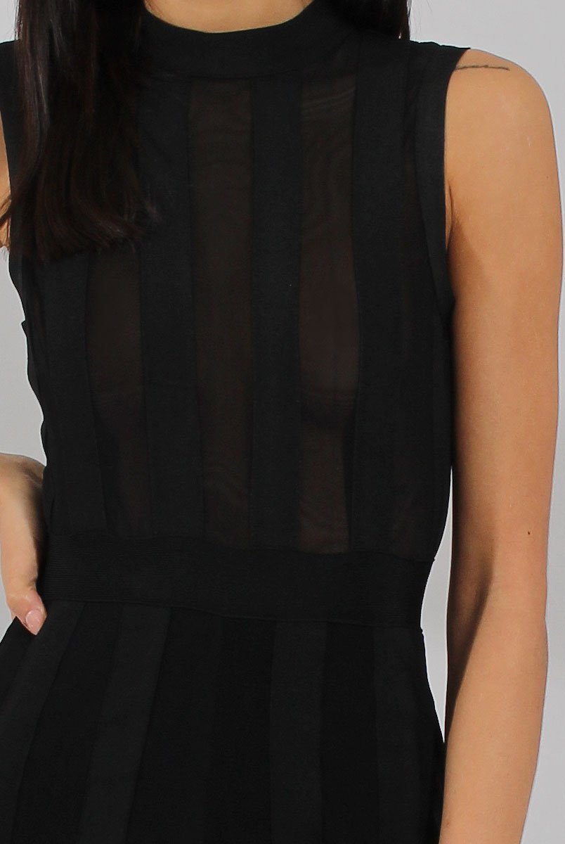 Black Striped Mesh Bandage Jumpsuit - Yara-Jumpsuits