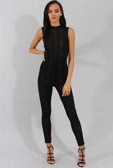 Black Striped Mesh Bandage Jumpsuit - Yara-Jumpsuits