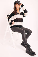 Black Striped Metallic Thread Knit Jumper - Aarolyn-Jumper