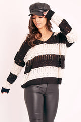Black Striped Metallic Thread Knit Jumper - Aarolyn-Jumper