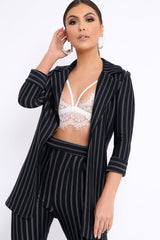 Black Striped Slim Fit Blazer- Meya-Jackets
