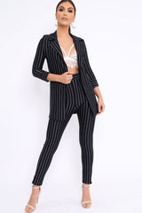 Black Striped Slim Fit Blazer- Meya-Jackets