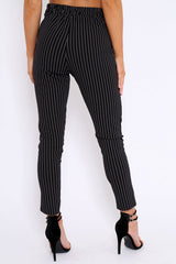 Black Striped Tie Waist Cigarette Trousers - Candice-Trousers