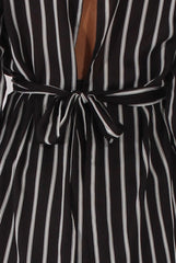 Black Striped Tie Waist Open Back Shirt - Carina-Shirts