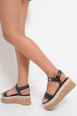 Black Stud PU Wedges - Neive-Shoes