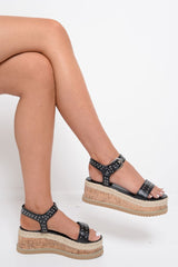 Black Stud PU Wedges - Neive-Shoes