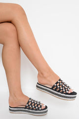 Black Studded Cage Platform Sandals - Presli-Sliders