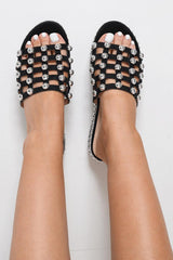 Black Studded Cage Platform Sandals - Presli-Sliders