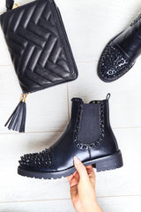 Black Studded Chelsea Ankle Boot - Harini-Boots