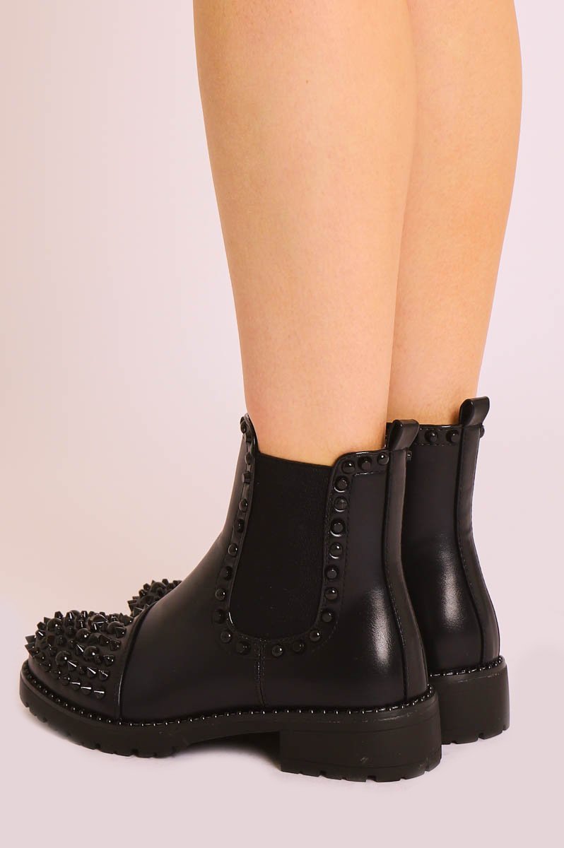 Black Studded Chelsea Ankle Boot - Harini-Boots