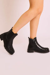 Black Studded Chelsea Ankle Boot - Harini-Boots