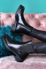 Black Studded Chelsea Ankle Boot - Harini-Boots