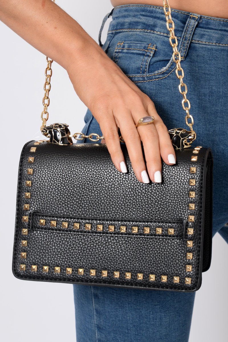 Black Studded Clutch Bag -Mona-Bags
