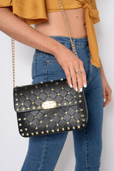 Black Studded Cross Body Bag - Cherry-Bags