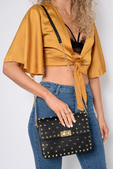 Black Studded Cross Body Bag - Cherry-Bags