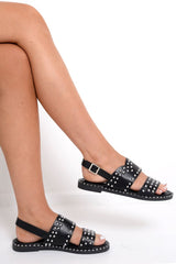 Black Studded Double Strap Sandals - Rosselyn-Sandals