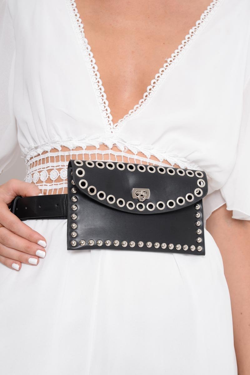 Black Studded Envelope Bumbag - Hildred-Bags