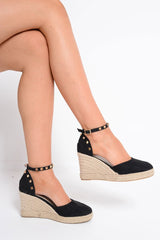 Black Studded Espadrille Wedges - Margerie-Wedges