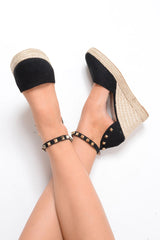 Black Studded Espadrille Wedges - Margerie-Wedges