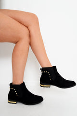 Black Studded Faux Suede Ankle Boots - Pearson-Boots