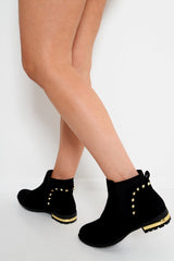 Black Studded Faux Suede Ankle Boots - Pearson-Boots