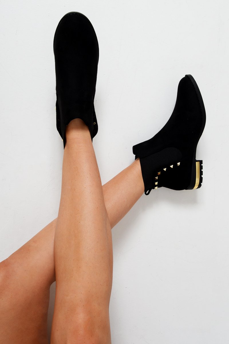 Black Studded Faux Suede Ankle Boots - Pearson-Boots