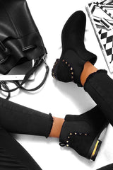 Black Studded Faux Suede Ankle Boots - Pearson-Boots