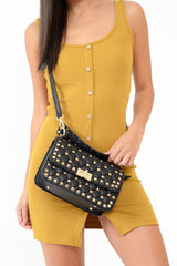 Black Studded Gold Buckle Bag - Daiya-Bags