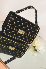 Black Studded Gold Buckle Bag - Daiya-Bags