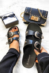 Black Studded Gold Clasp Cross Body Bag - Marjan-Bags