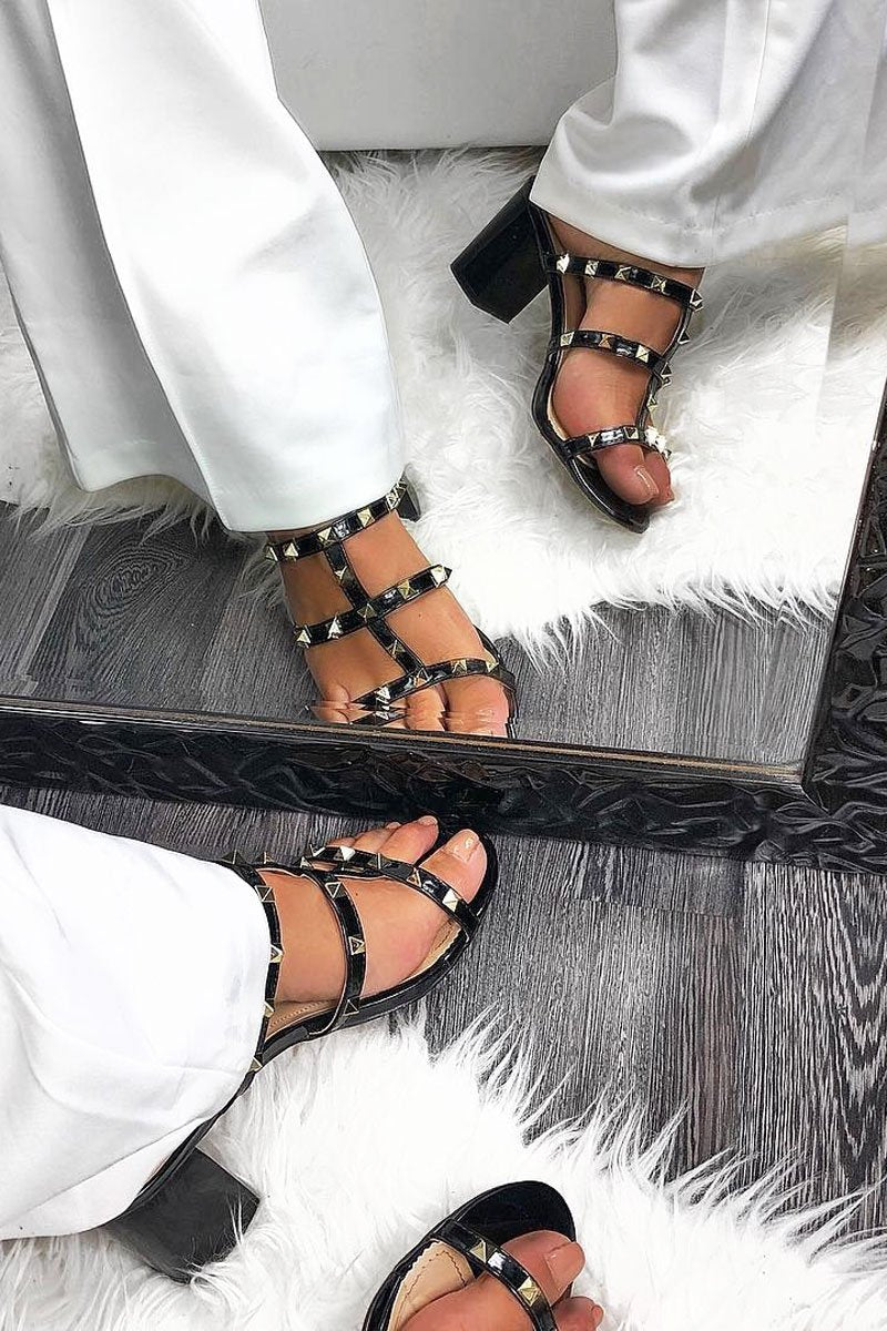 Black Studded Heeled Sandals - Sakai-Sandals