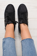 Black Studded Lace Up Trainers - Ada-Trainers