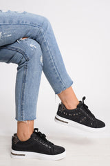 Black Studded Lace Up Trainers - Ada-Trainers