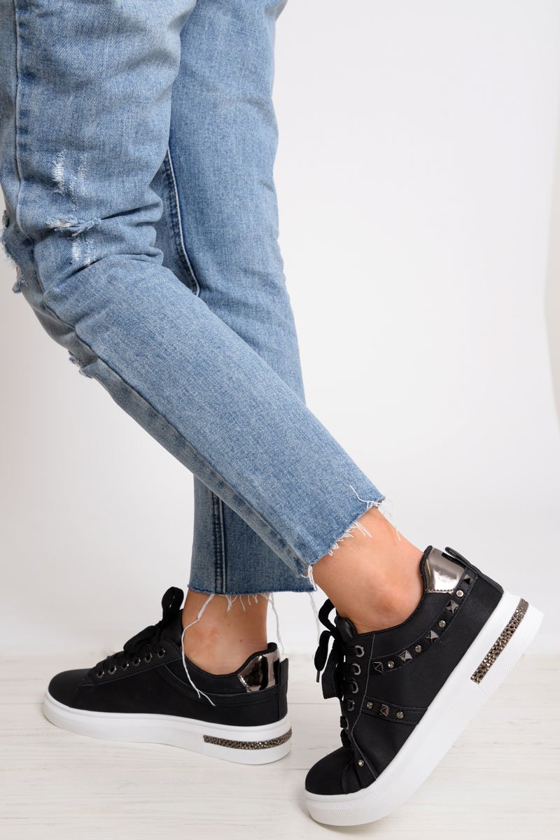 Black Studded Lace Up Trainers - Ada-Trainers