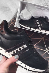 Black Studded Ribbon Lace Up Trainers - Mckynley-Trainers