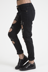 Black Studded Ripped Jeans - Christina-Jeans