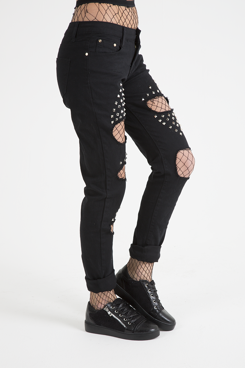 Black Studded Ripped Jeans - Christina-Jeans
