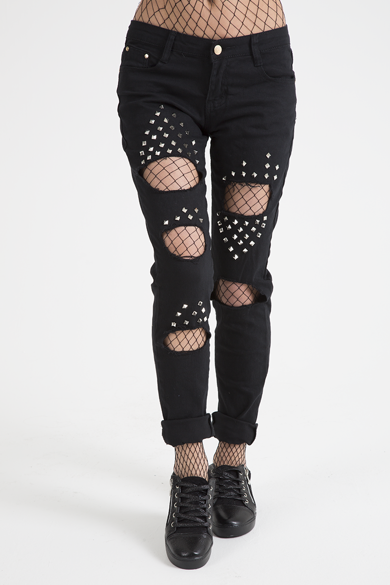 Black Studded Ripped Jeans - Christina-Jeans