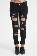 Black Studded Ripped Jeans - Christina-Jeans