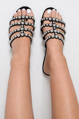 Black Studded Silver Ball Sandals - Nervie-Sliders